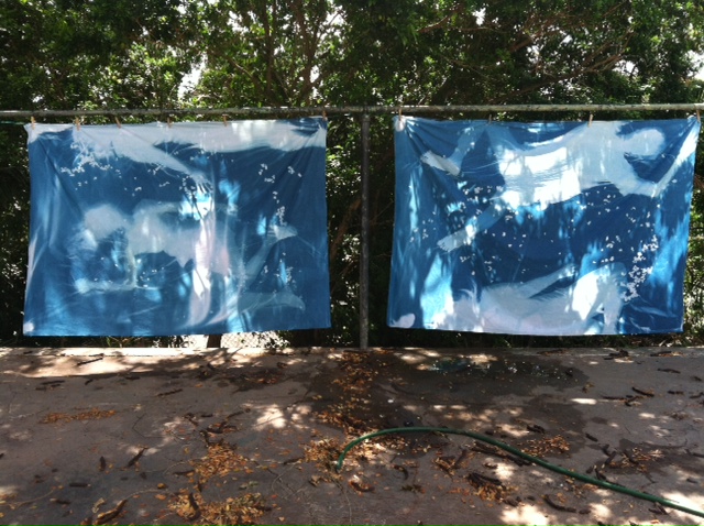 large-scale cyanotypes on cotton for our artists-in-residence project, "Blueprint"